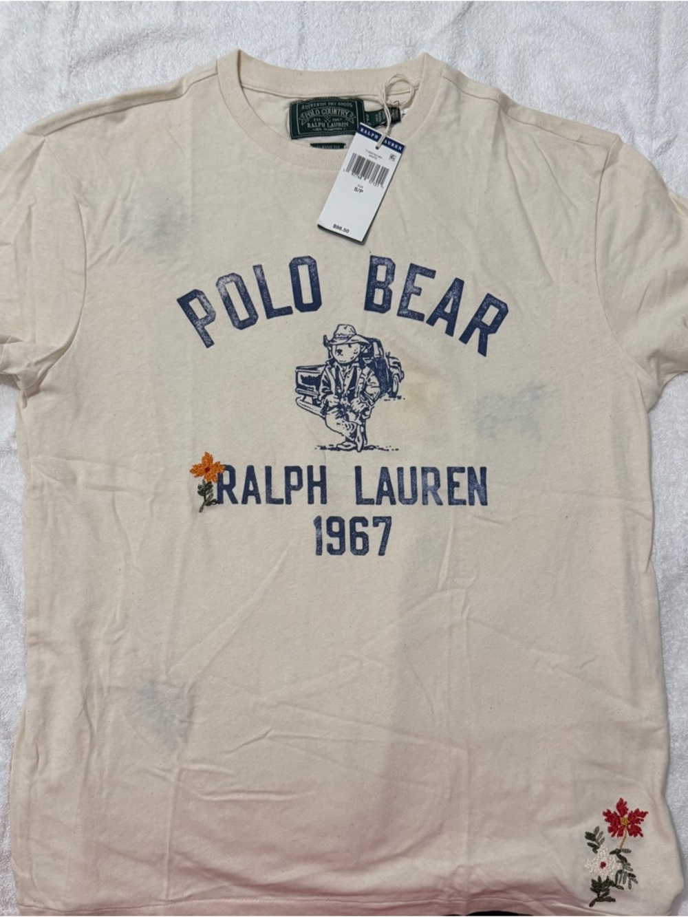 Ralph Lauren Cream Polo Bear Graphic Short Sleeve Tee